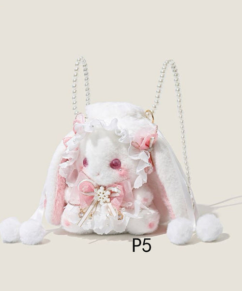 Decorated Faux Bag Rabbit Cute Bow Doll Fur Backpack FashionChic