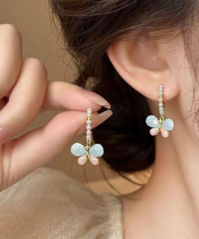 Rainbow Butterfly Hoop Cute Earrings Pearl Alloy FashionChic