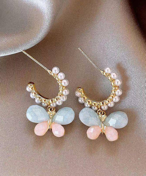 Rainbow Butterfly Hoop Cute Earrings Pearl Alloy FashionChic