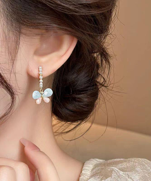 Rainbow Butterfly Hoop Cute Earrings Pearl Alloy FashionChic