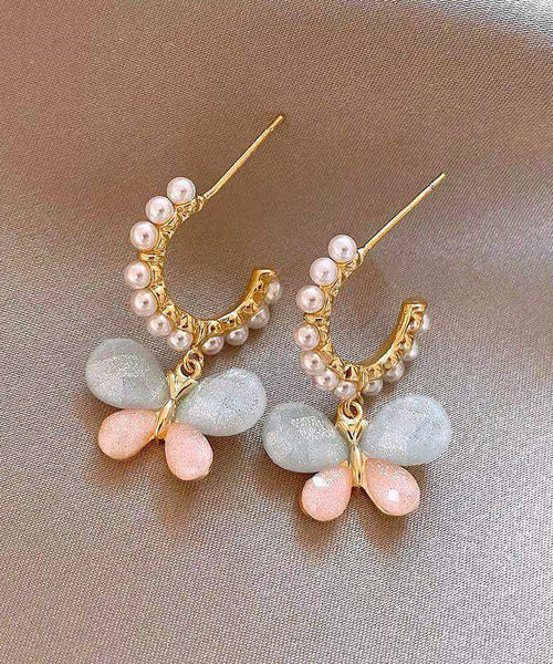 Rainbow Butterfly Hoop Cute Earrings Pearl Alloy FashionChic