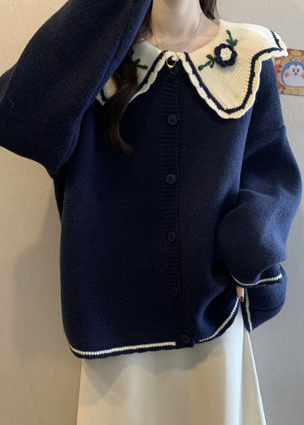 Cute Red Peter Pan Collar Embroidered Knit Loose Cardigans Winter RG024 ABC