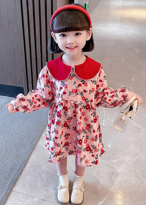 Cute Red Peter Pan Collar Print Cotton Girls Dresses Long Sleeve XZ008 FALL-MM-RCTZ-FDGL240618