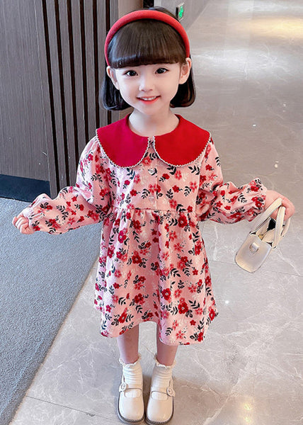 Cute Red Peter Pan Collar Print Cotton Girls Dresses Long Sleeve XZ008 FALL-MM-RCTZ-FDGL240618
