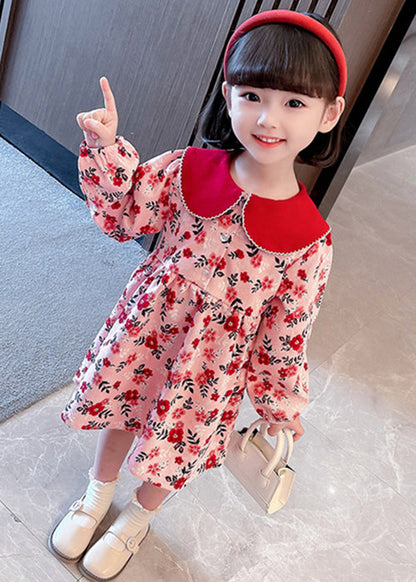 Cute Red Peter Pan Collar Print Cotton Girls Dresses Long Sleeve XZ008 FALL-MM-RCTZ-FDGL240618