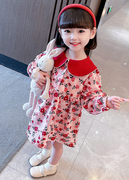 Cute Red Peter Pan Collar Print Cotton Girls Dresses Long Sleeve XZ008 FALL-MM-RCTZ-FDGL240618