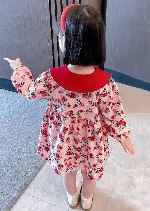 Cute Red Peter Pan Collar Print Cotton Girls Dresses Long Sleeve XZ008 FALL-MM-RCTZ-FDGL240618