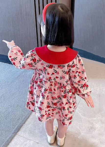 Cute Red Peter Pan Collar Print Cotton Girls Dresses Long Sleeve XZ008 FALL-MM-RCTZ-FDGL240618