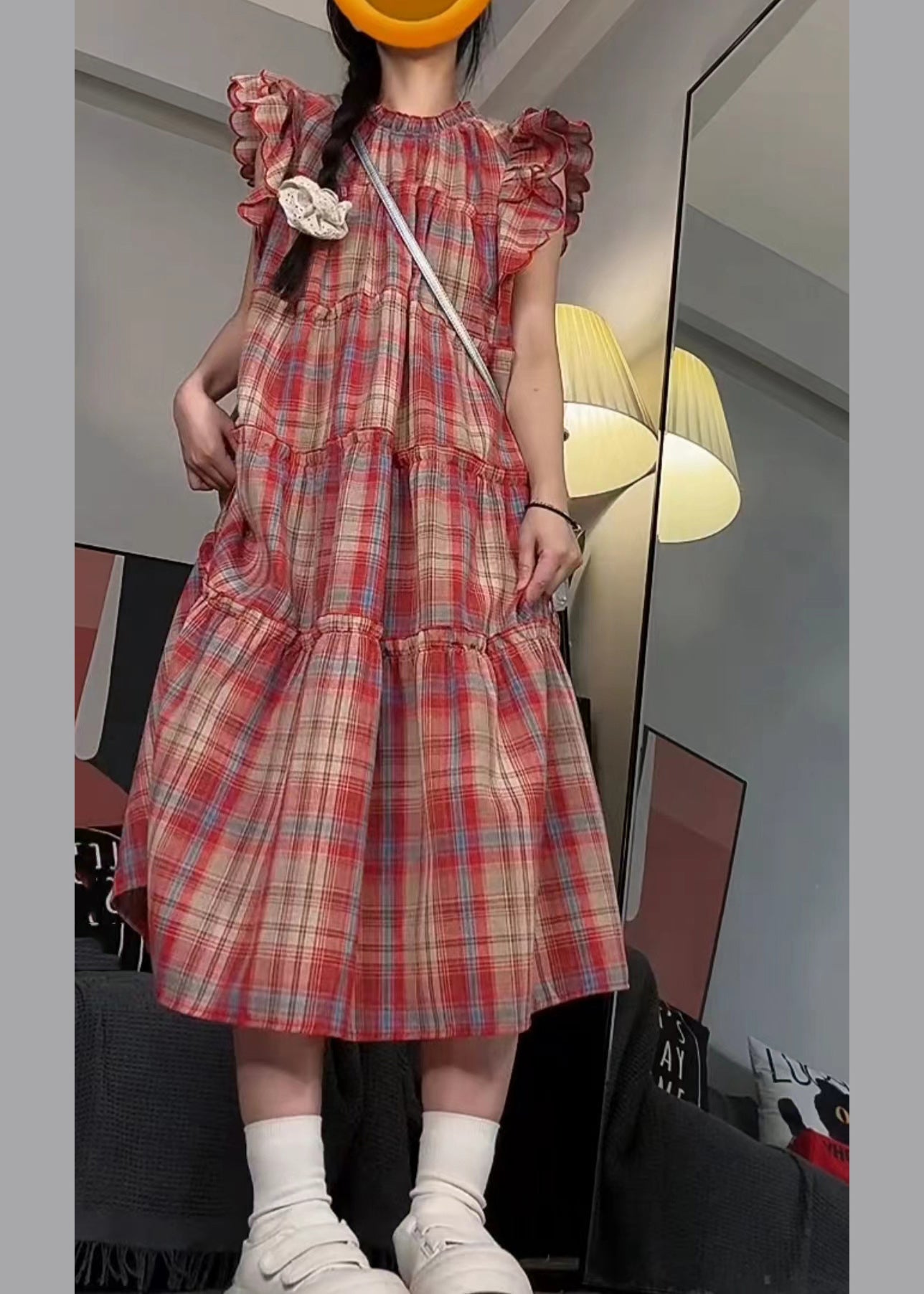 Cute Red Ruffled Patchwork Long Dress Short Sleeve UU1022 SH-LF-SDL240526