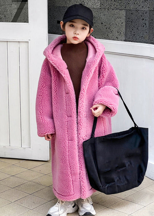 Cute Rose Pockets Kids Maxi Hooded Coat Winter TG015