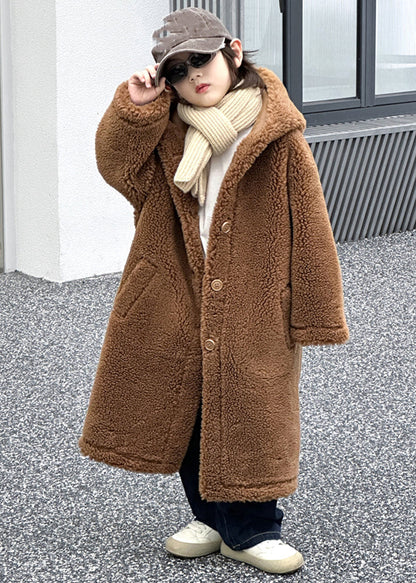 Cute Rose Pockets Kids Maxi Hooded Coat Winter TG015