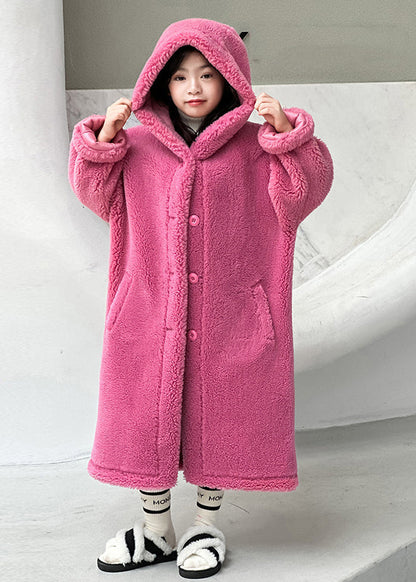 Cute Rose Pockets Kids Maxi Hooded Coat Winter TG015