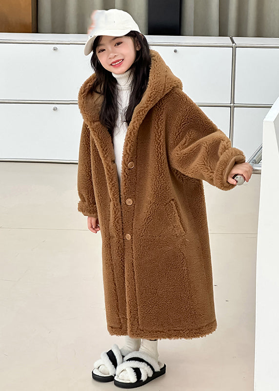 Cute Rose Pockets Kids Maxi Hooded Coat Winter TG015