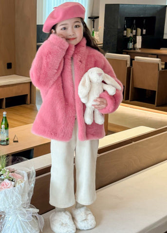 Cute Rose Stand Collar Girls Mink Velvet Coats WinterTG022