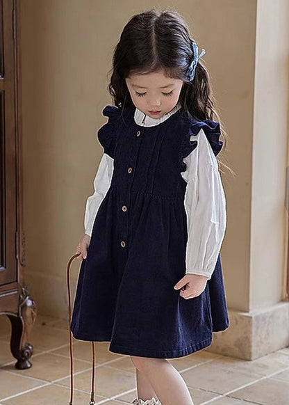 Cute Ruffled Patchwork Girls Long Dress And Shirts Two Pieces Set Puff Sleeve TR017 ABC