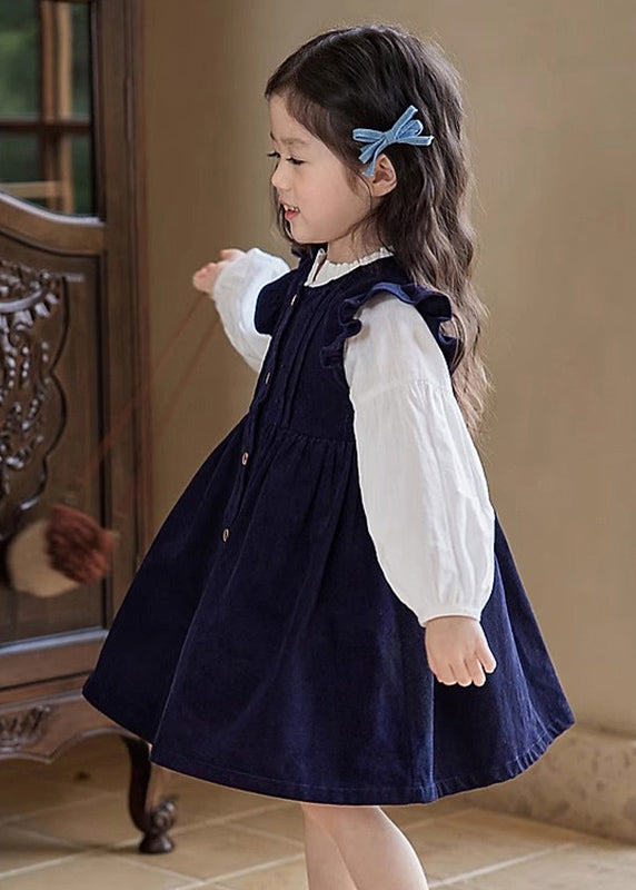 Cute Ruffled Patchwork Girls Long Dress And Shirts Two Pieces Set Puff Sleeve TR017 ABC