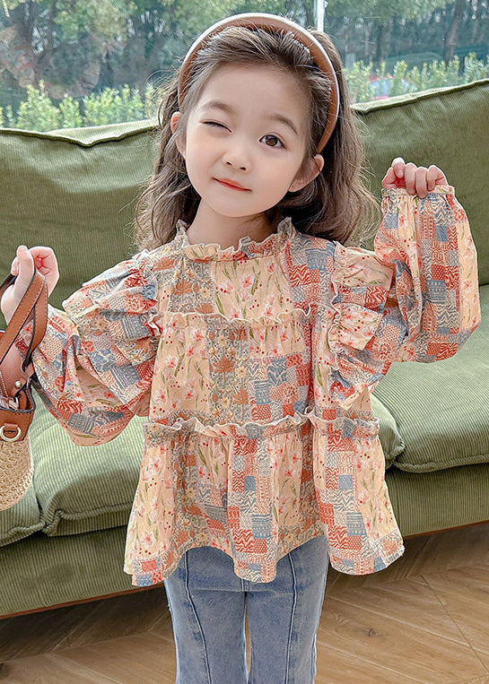 Cute Ruffled Print Cotton Girls Shirt Long Sleeve YU1041 WS-RCTZ-LTP240529