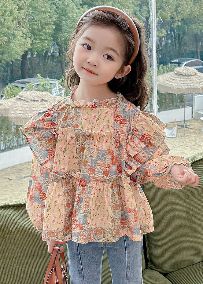 Cute Ruffled Print Cotton Girls Shirt Long Sleeve YU1041 WS-RCTZ-LTP240529