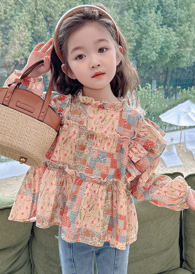 Cute Ruffled Print Cotton Girls Shirt Long Sleeve YU1041 WS-RCTZ-LTP240529