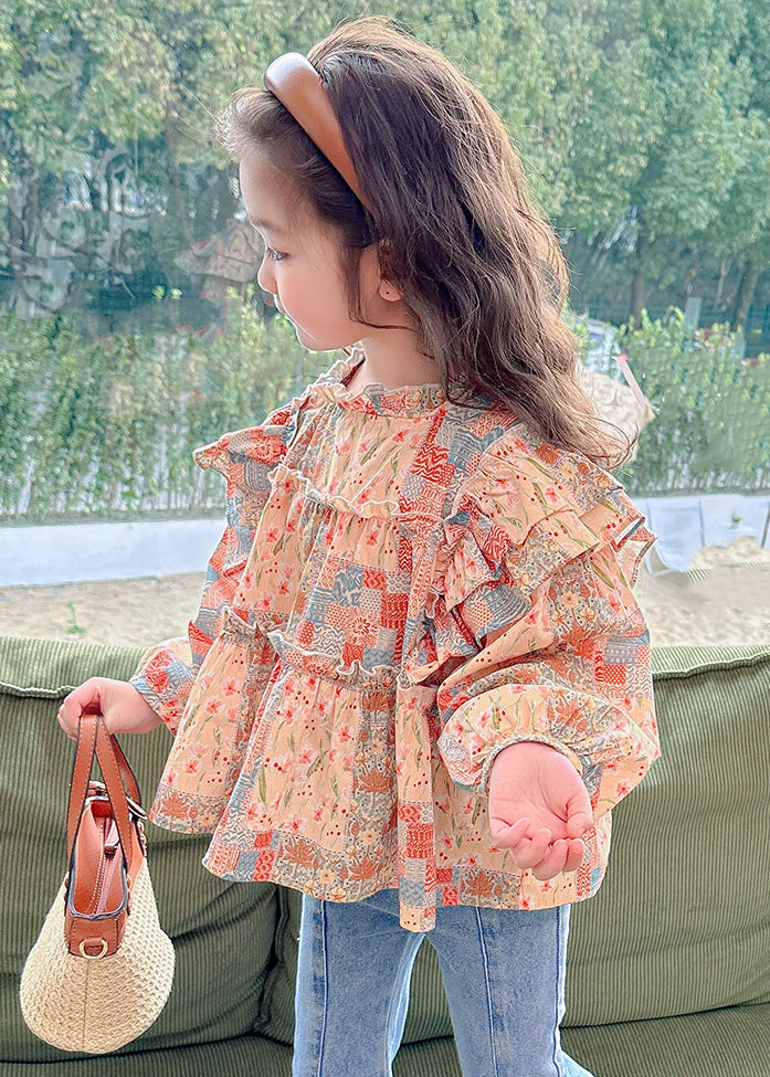 Cute Ruffled Print Cotton Girls Shirt Long Sleeve YU1041 WS-RCTZ-LTP240529