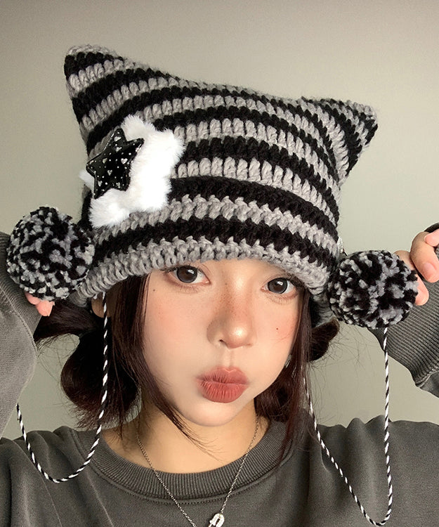 Cute Striped Knitted Cat Ear Boonie Hat Autumn And Winter WI024 hat-HAT241105