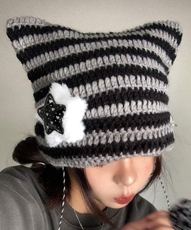 Cute Striped Knitted Cat Ear Boonie Hat Autumn And Winter WI024 hat-HAT241105