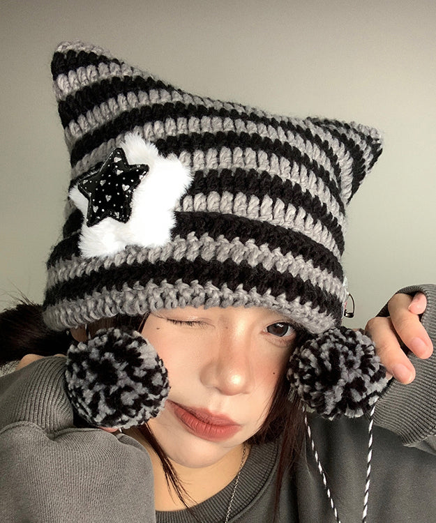 Cute Striped Knitted Cat Ear Boonie Hat Autumn And Winter WI024 hat-HAT241105