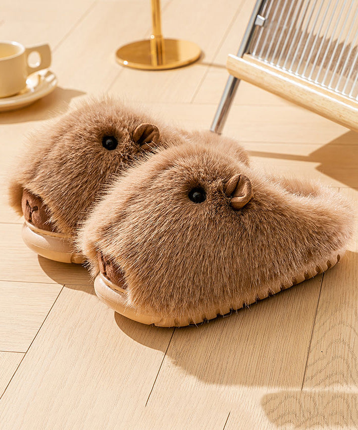 Cute Stylish Comfy Fuzzy Fur Slippers Shoes Brown TQ065 ABC