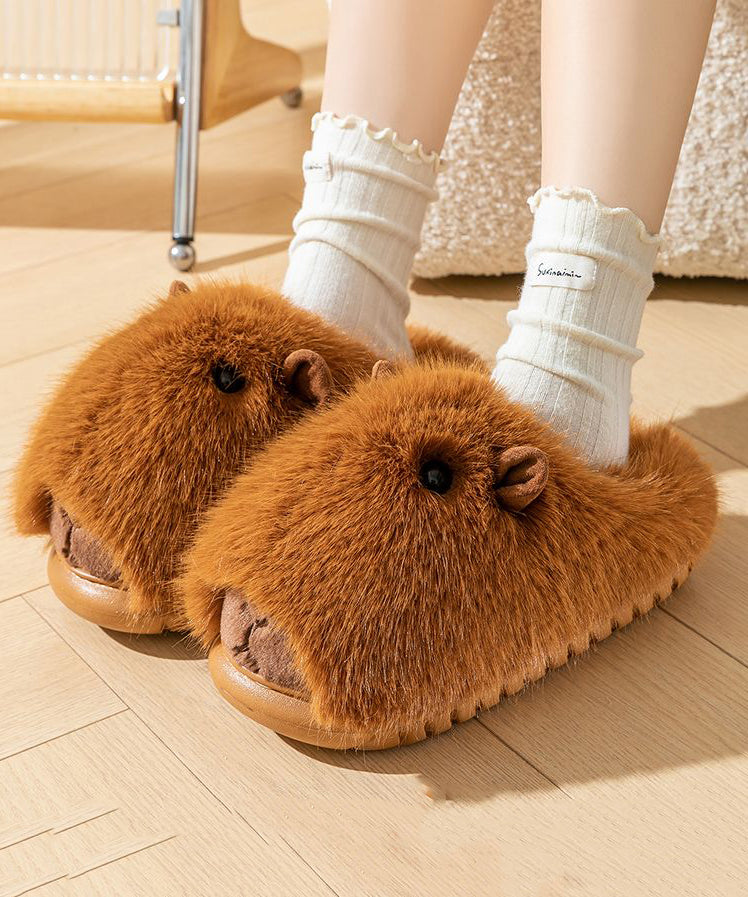 Cute Stylish Comfy Fuzzy Fur Slippers Shoes Brown TQ065 ABC