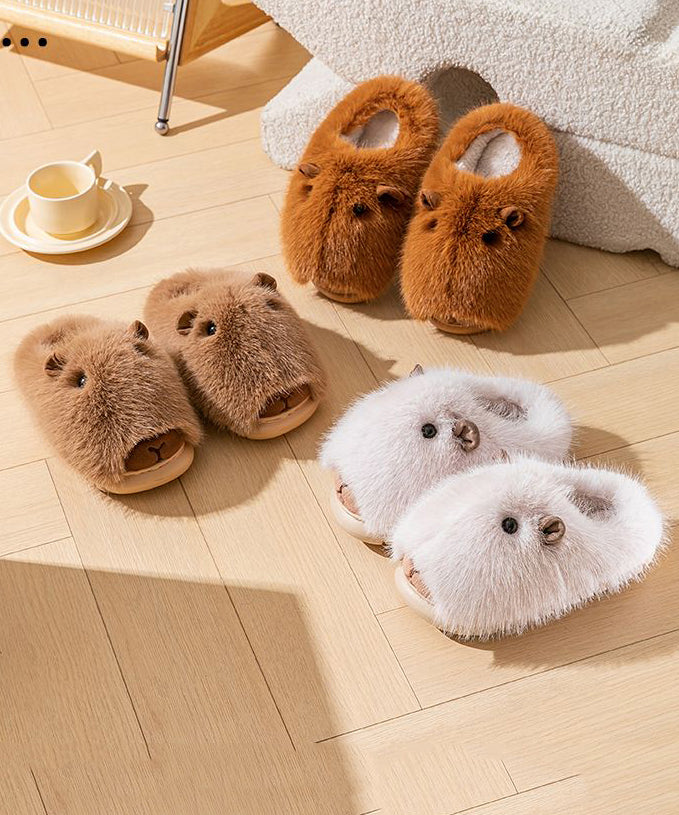 Cute Stylish Comfy Fuzzy Fur Slippers Shoes Brown TQ065 ABC