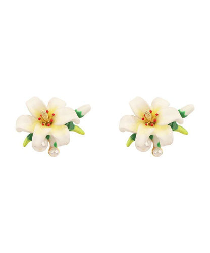 Cute White Alloy Floral Glazed Enamel Stud Earrings WH015 JEW-SDL241116