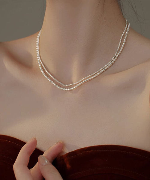Cute White Alloy Pearl Beadi Gratuated Bead Necklace YA011 ABC