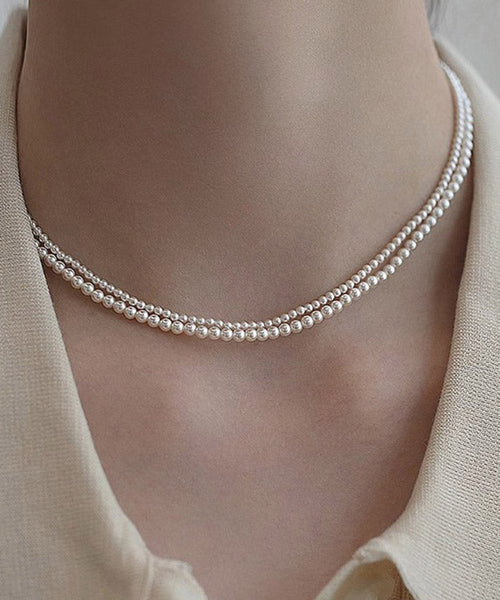 Cute White Alloy Pearl Beadi Gratuated Bead Necklace YA011 ABC