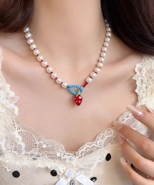Pearl Cute Alloy Princess Necklace White Strawberries FashionChic
