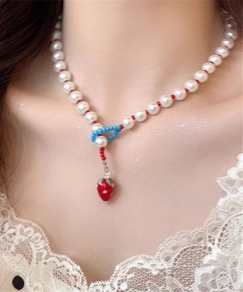 Pearl Cute Alloy Princess Necklace White Strawberries FashionChic