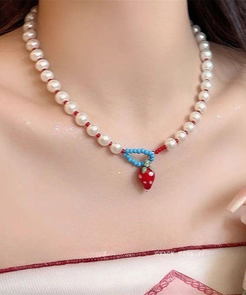 Pearl Cute Alloy Princess Necklace White Strawberries FashionChic
