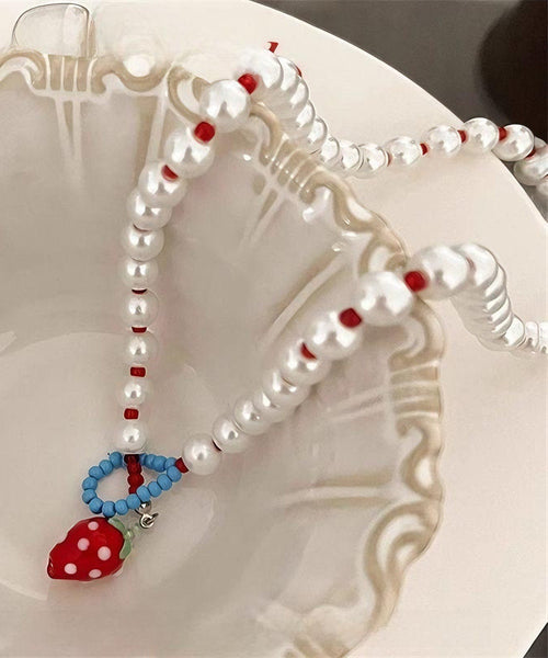 Pearl Cute Alloy Princess Necklace White Strawberries FashionChic