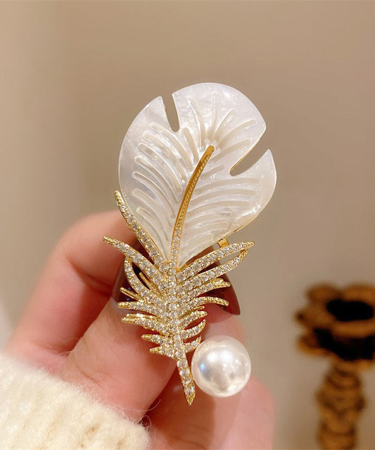 Cute White Copper Zircon Pearl Shell Brooch YA051 ABC