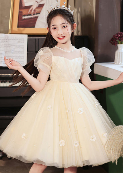 Cute White Embroideried Patchwork Tulle Girls Long Dresses Short Sleeve XZ027 SDGL240618