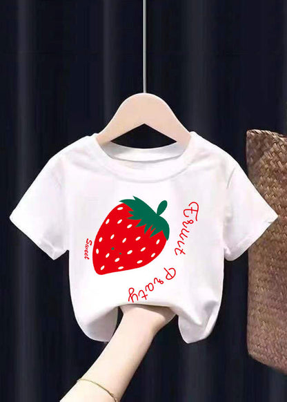 Cute White Graphic Print Patchwork Kids Tops Summer YU1089 WS-RCTZ-STP240529