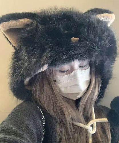 Cute White Lace Up Faux Fur Thick Warm Bucket Hat RB055 ABC