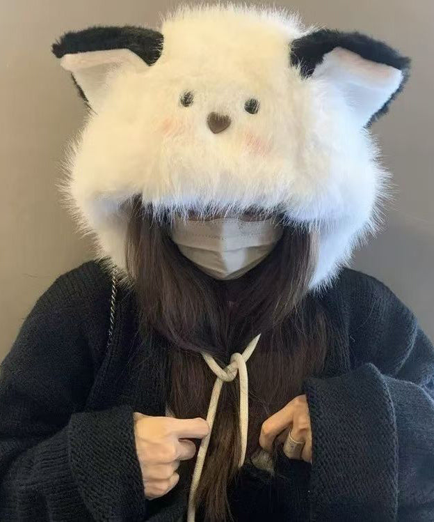 Cute White Lace Up Faux Fur Thick Warm Bucket Hat RB055 ABC