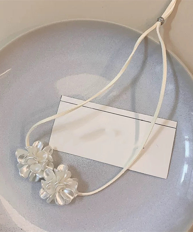 Cute White Leather Floral Bow Tie Lace Pendant Necklace YU003 ABC