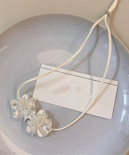 Cute White Leather Floral Bow Tie Lace Pendant Necklace YU003 ABC