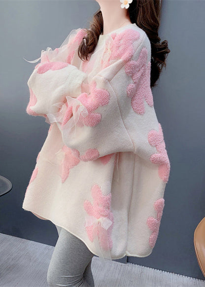 Cute White O-Neck Bow Little Bear Cotton Knit Sweater Winter RK008 ABC