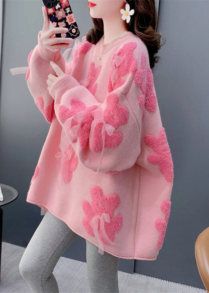 Cute White O-Neck Bow Little Bear Cotton Knit Sweater Winter RK008 ABC