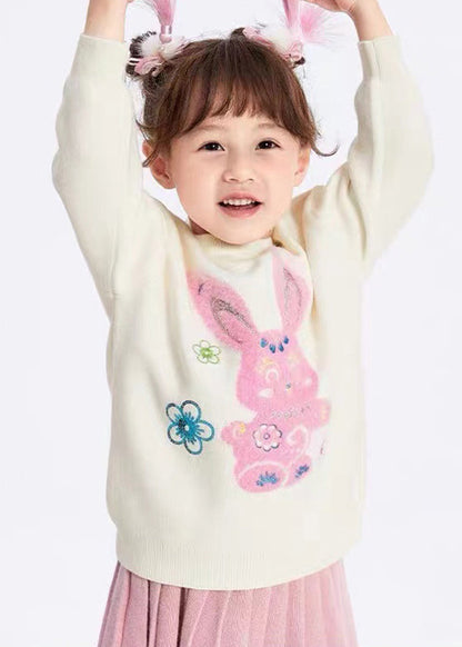 Cute White O-Neck Patchwork Cotton Knit Kids Sweaters Winter WL039 MM-RCTZ-NTGP241120