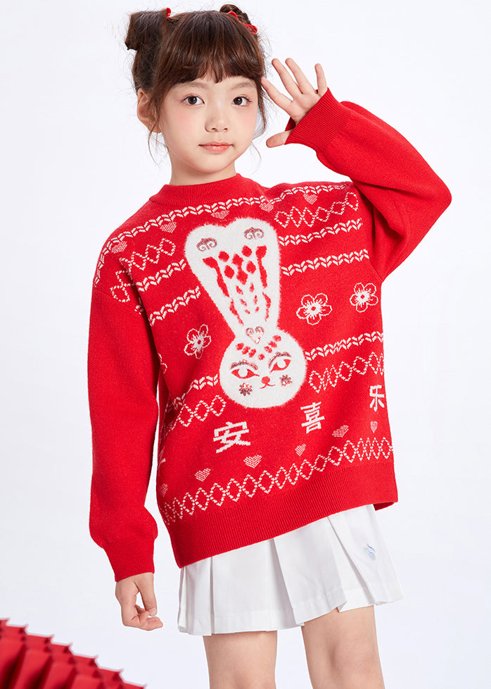 Cute White O-Neck Patchwork Cotton Knit Kids Sweaters Winter WL039 MM-RCTZ-NTGP241120