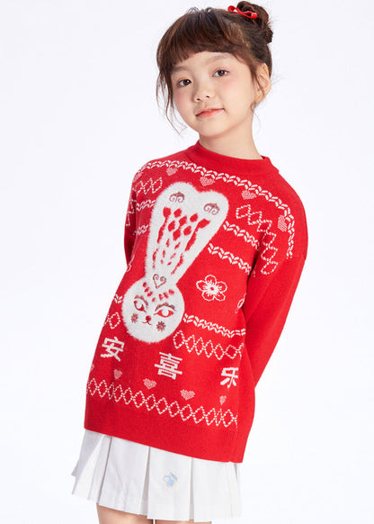 Cute White O-Neck Patchwork Cotton Knit Kids Sweaters Winter WL039 MM-RCTZ-NTGP241120