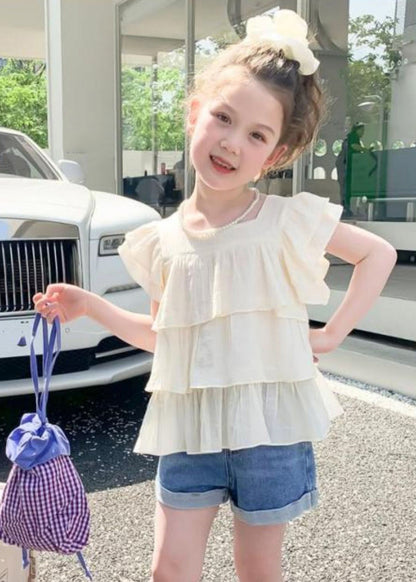 Cute White Square Collar Patchwork Kids Shirt Summer SS1014 MM-RCTZ-STP240601